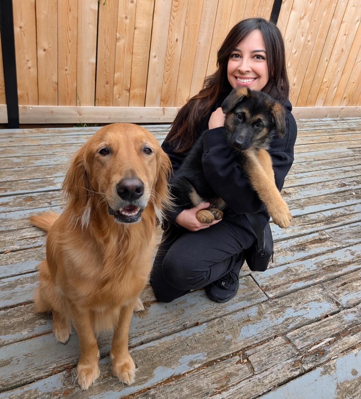 Natalie with her dogs Yue and Mitis